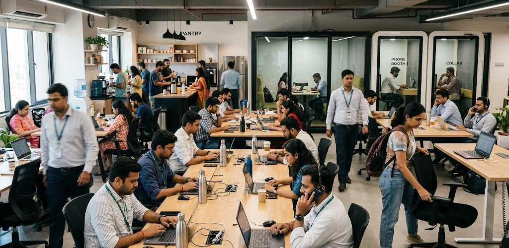 Work from home office India apartment sealed space indoor air quality monitoring WFH professional