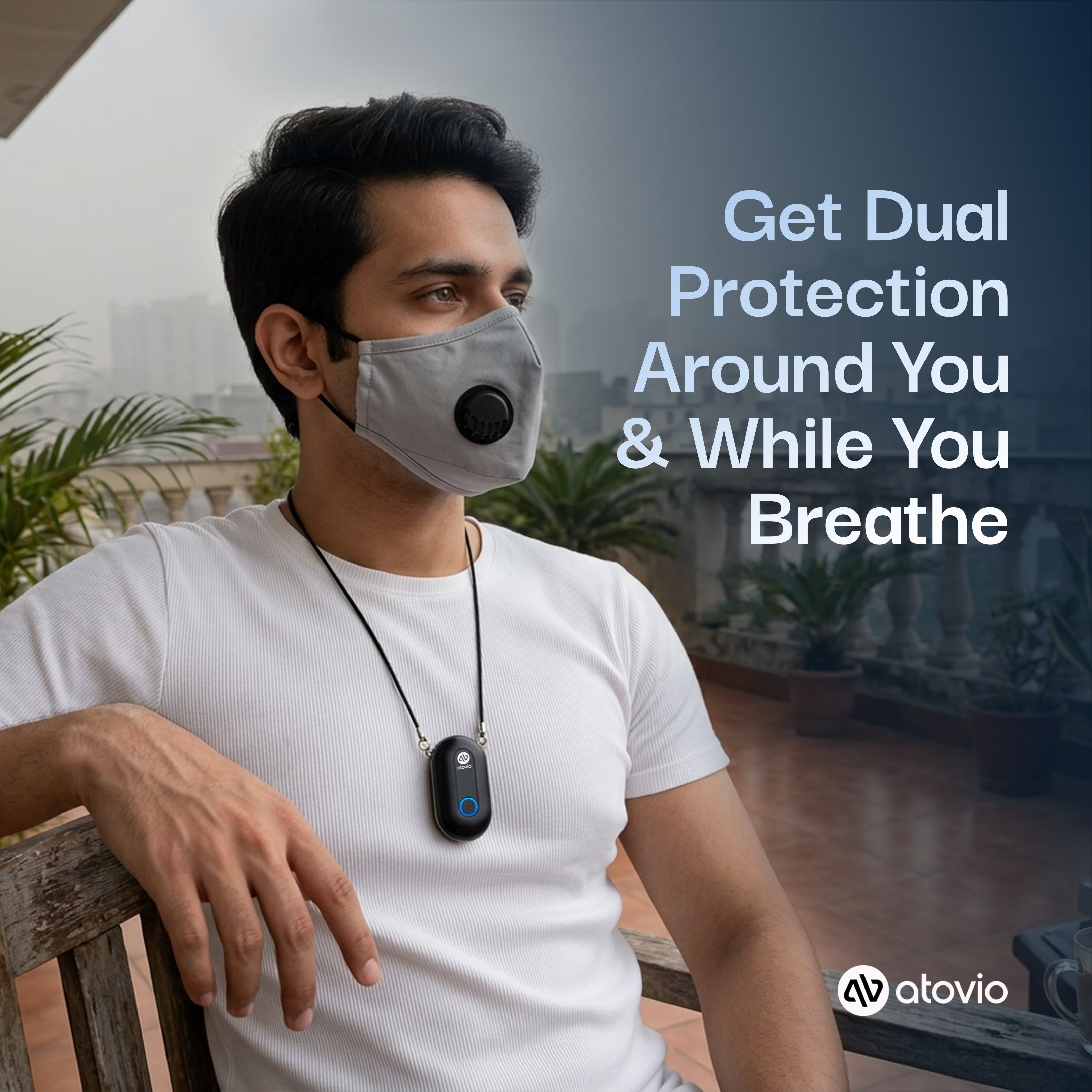 atovio pebble + N99 Mask: Dual Protection System for the Air You Breathe.