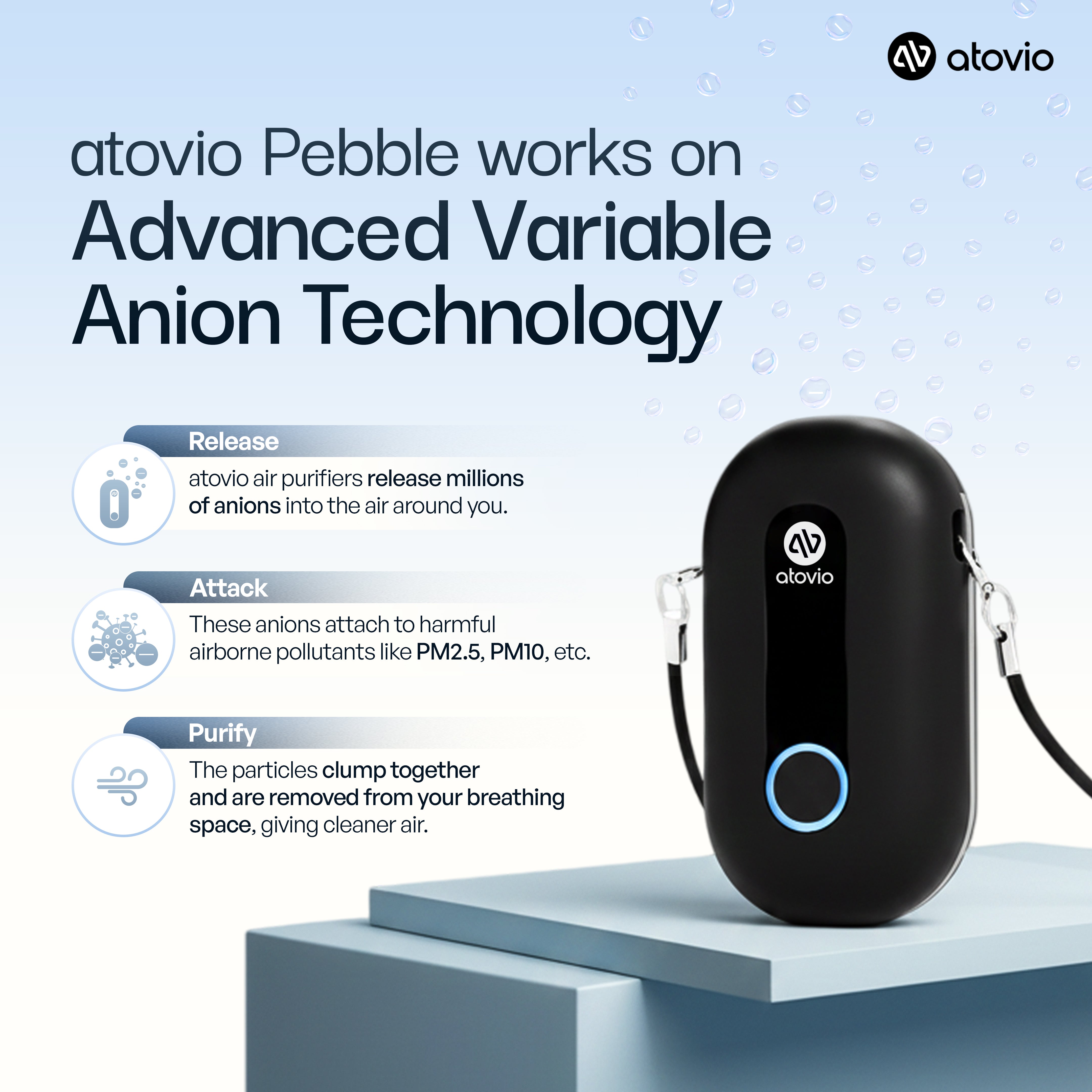 Personalised atovio Pebble- Wearable Air Purifier
