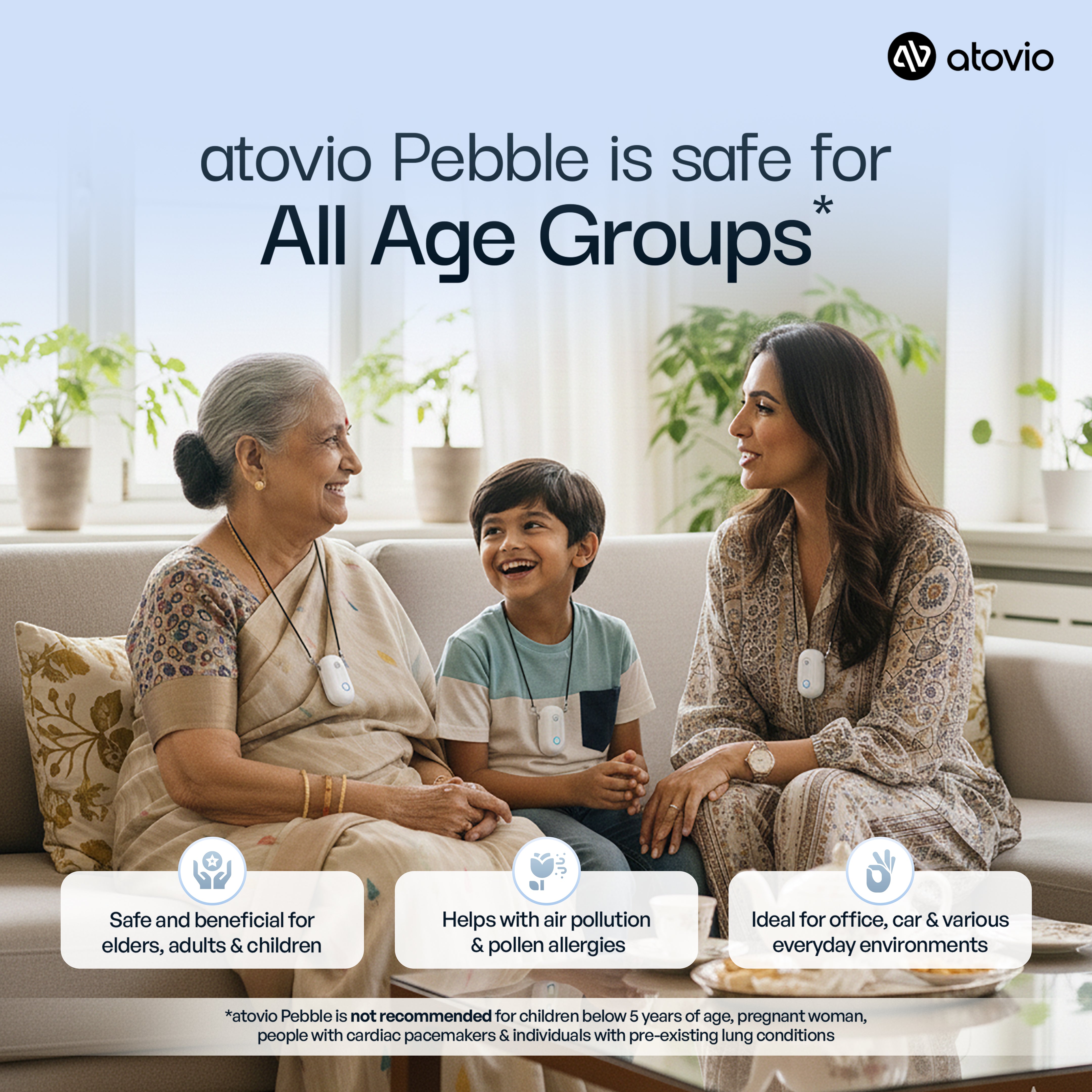 Personalised atovio Pebble- Wearable Air Purifier